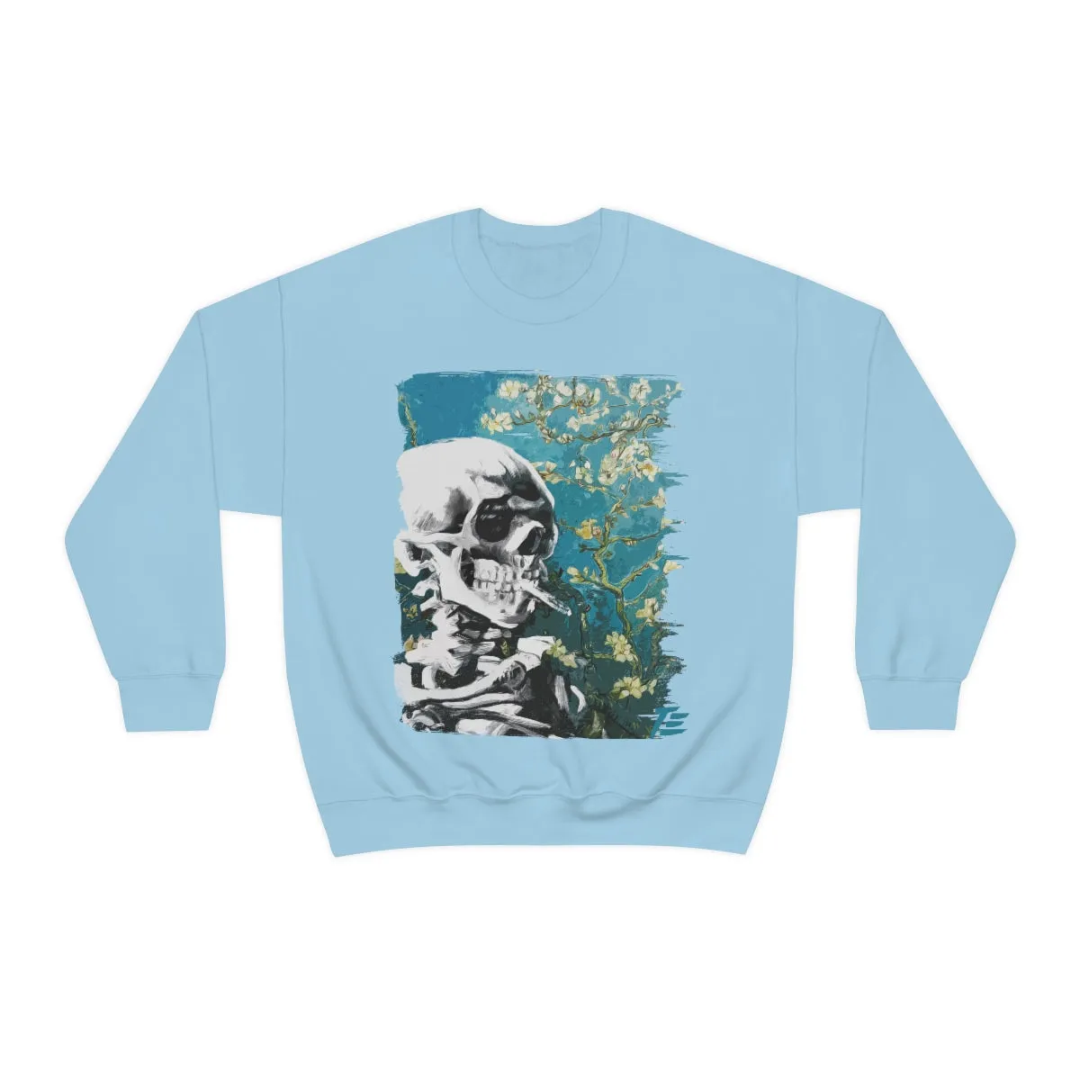 Skull With Burning Cigarette on Cherry Blossom - Van Gogh Tribute | Art Freak Sweatshirt