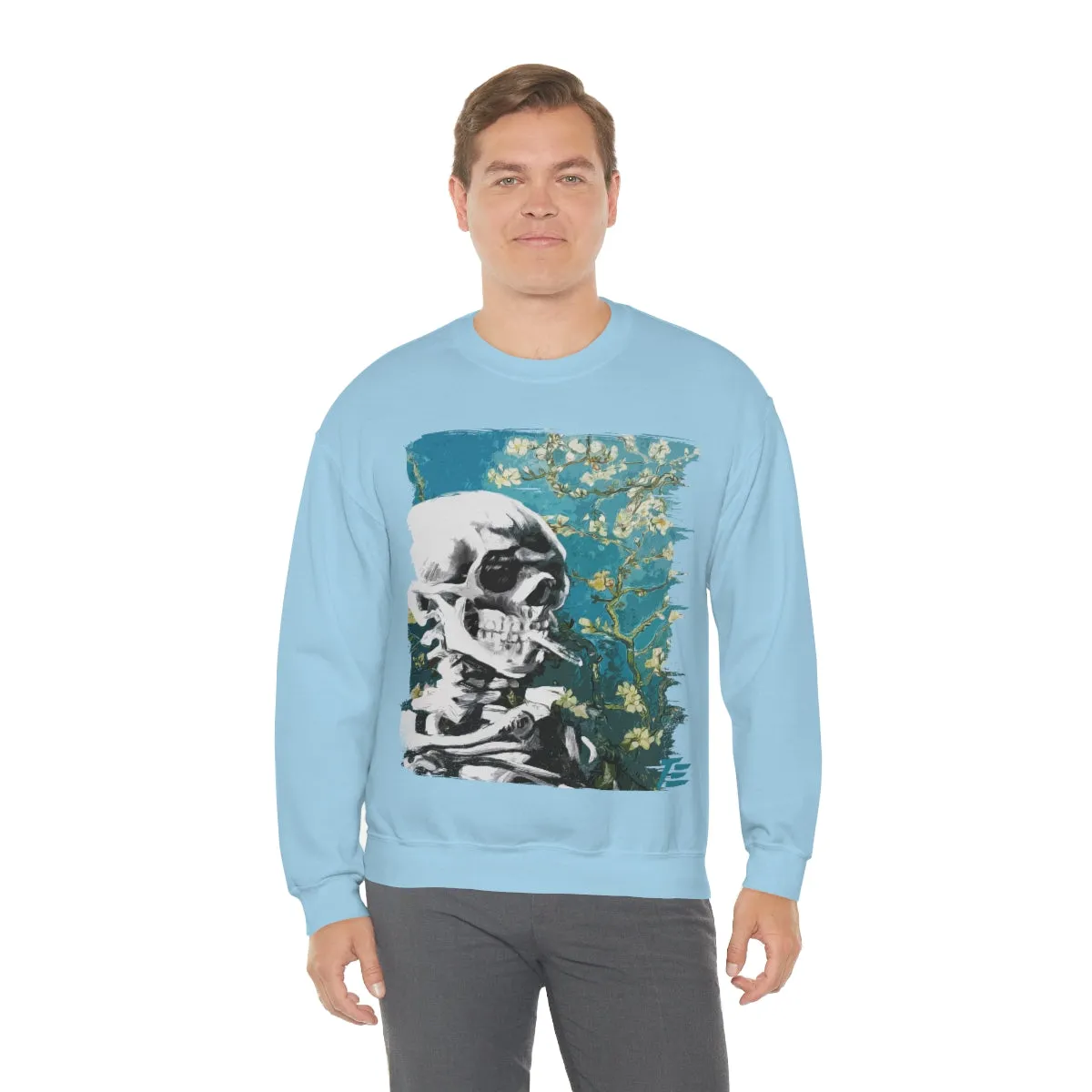 Skull With Burning Cigarette on Cherry Blossom - Van Gogh Tribute | Art Freak Sweatshirt