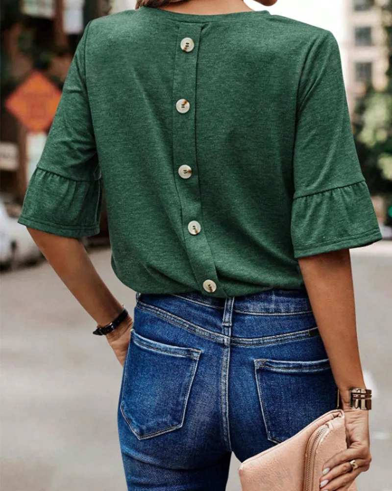 Solid color button back elegant top