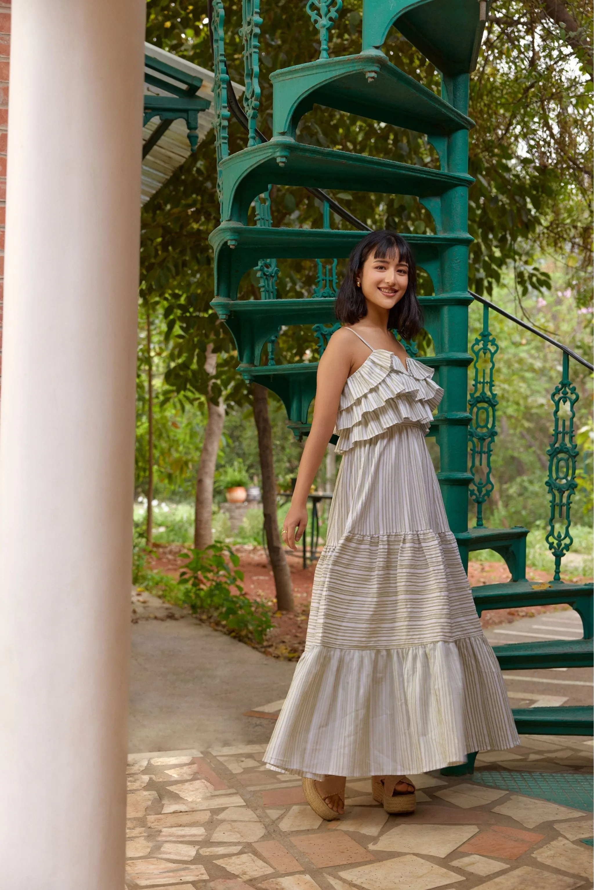 Striped Ruffle Tiered Maxi Dress