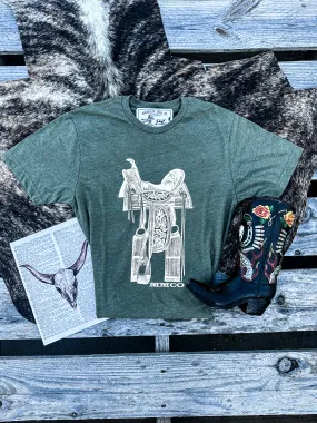 Suede Saddle Graphic Tee- Military