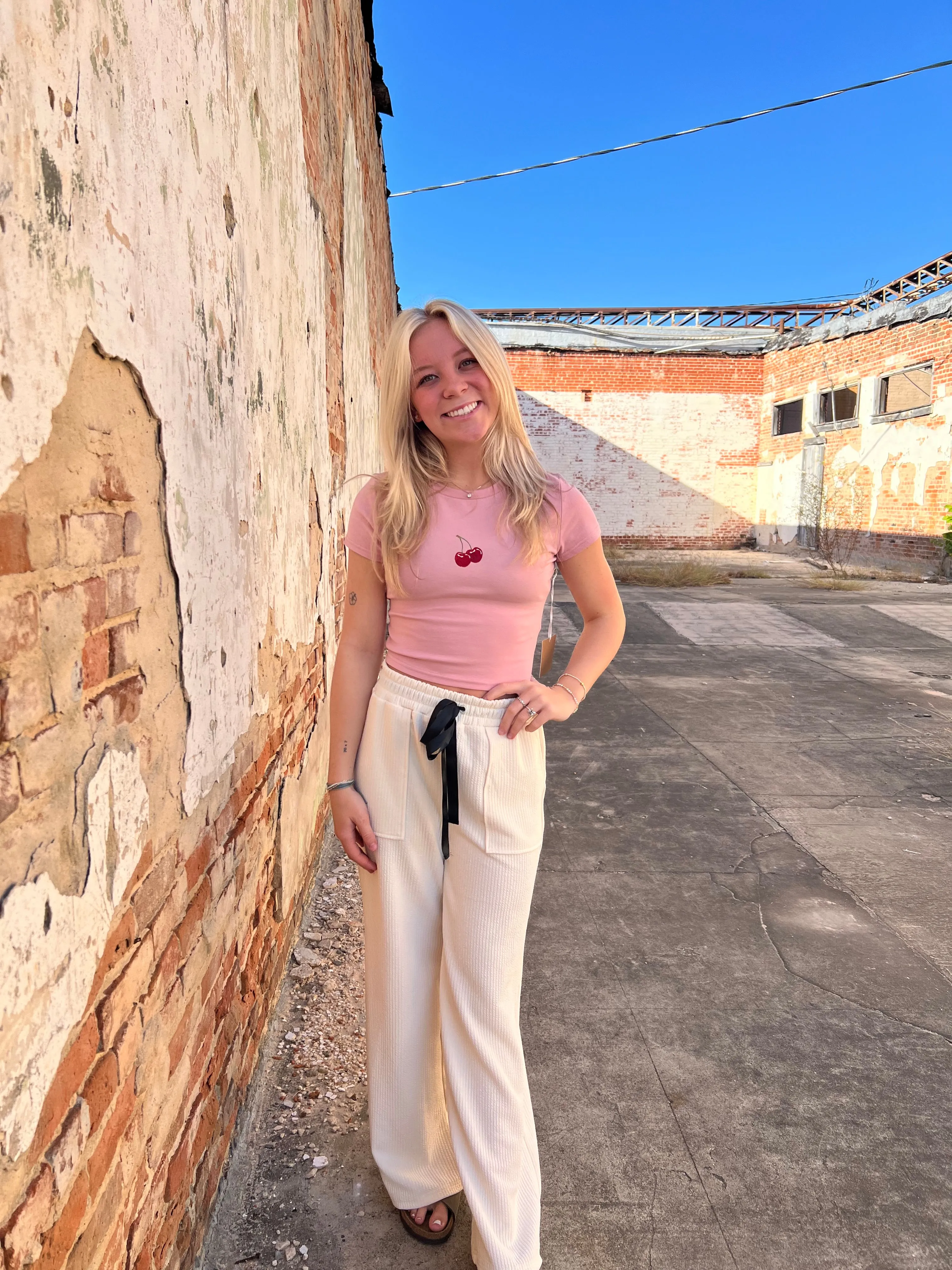 Textured Ribbon Straight Leg Pants