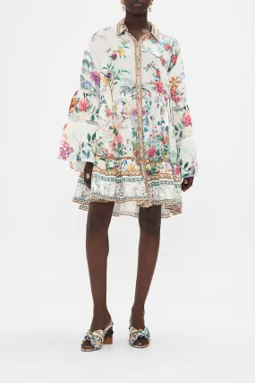 TIERED DRESS WITH LACE TRIM AT YOKE