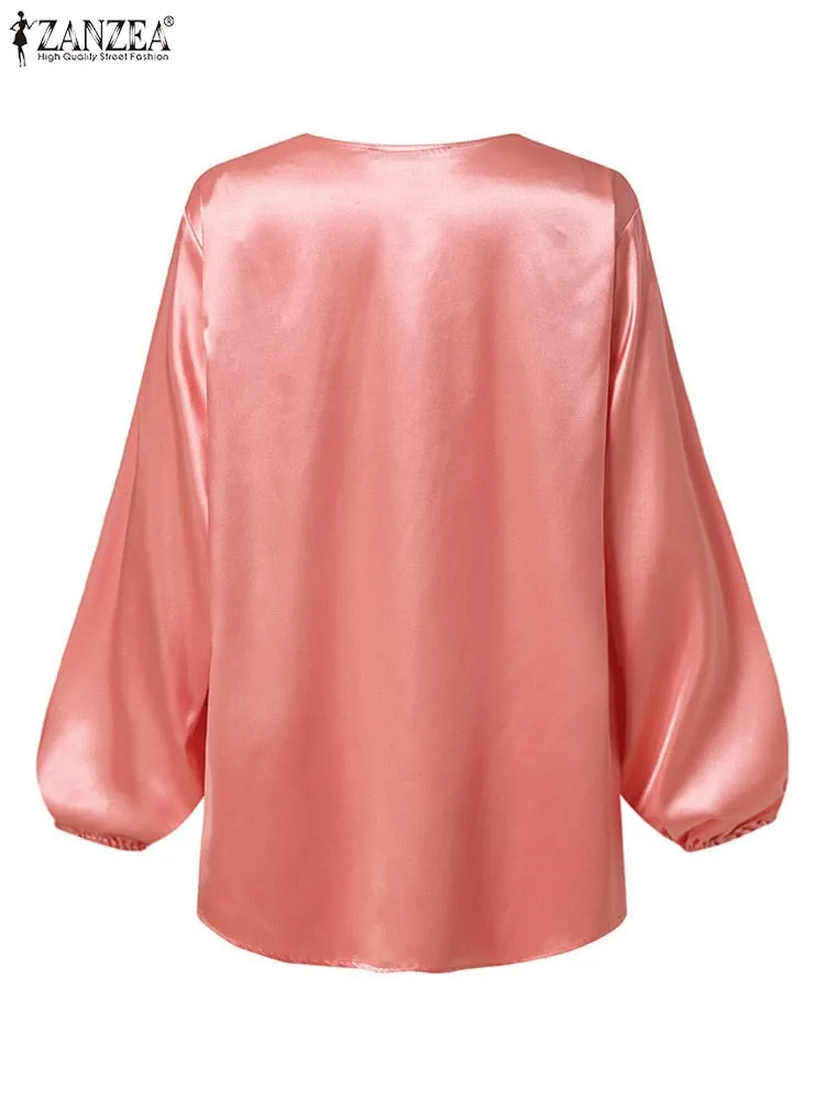 V Neck Chemise Oversized Elegant Satin Pleated Tops
