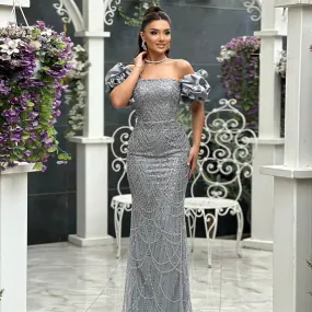 Vera | Off-Shoulder Pearl Embellished Mermaid Evening Gown