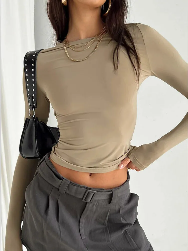 Women Casual Long Sleeve T-Shirts Solid Slim Fit Tees Tops
