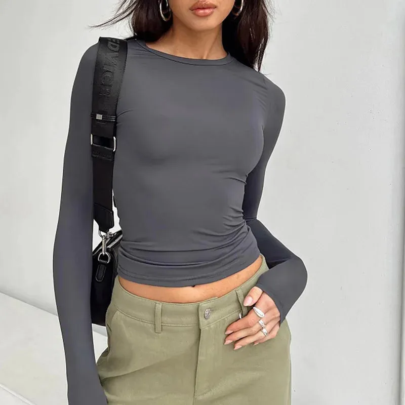 Women Casual Long Sleeve T-Shirts Solid Slim Fit Tees Tops
