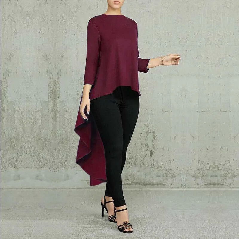 Women's Long Back Elegant Sleeve Pullover Dovetail Blouses