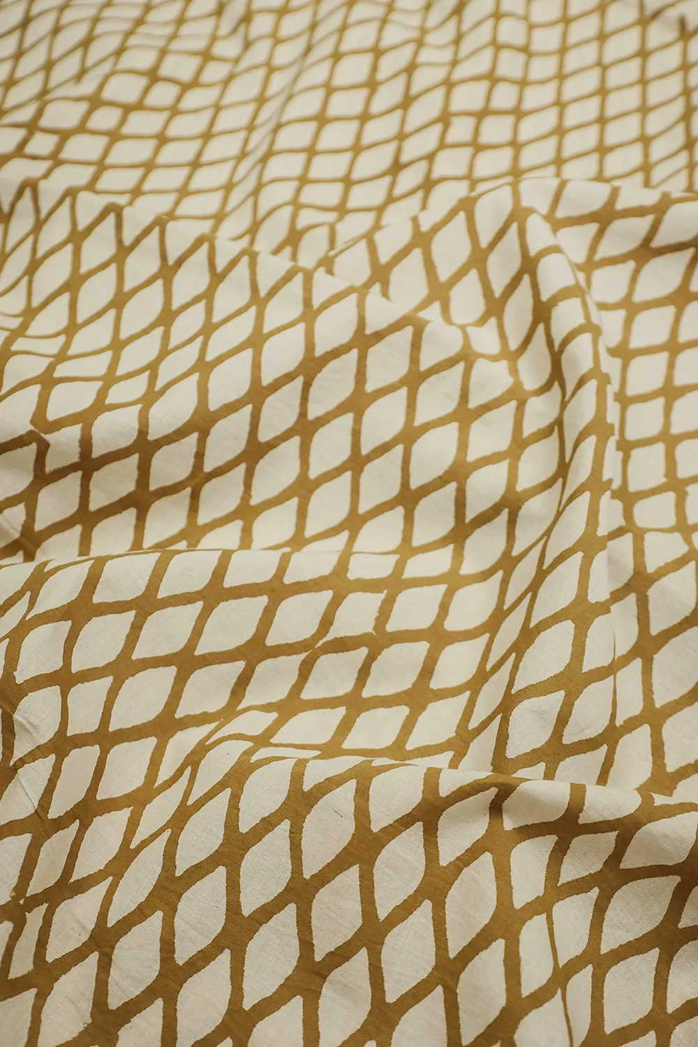 Yellow Design on Cream Bagru Cotton Fabric - 0.6m
