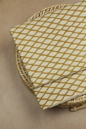 Yellow Design on Cream Bagru Cotton Fabric - 0.6m