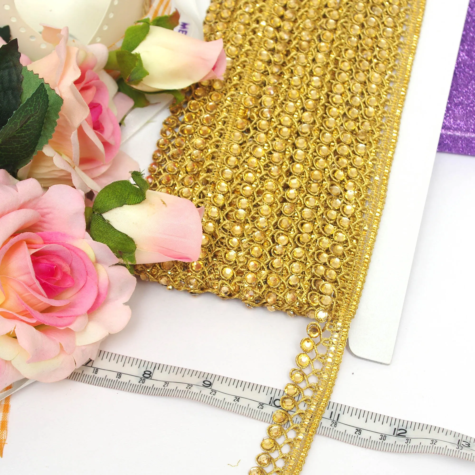 Zari Gold With Kundan Lace Braided Trim By The Meter
